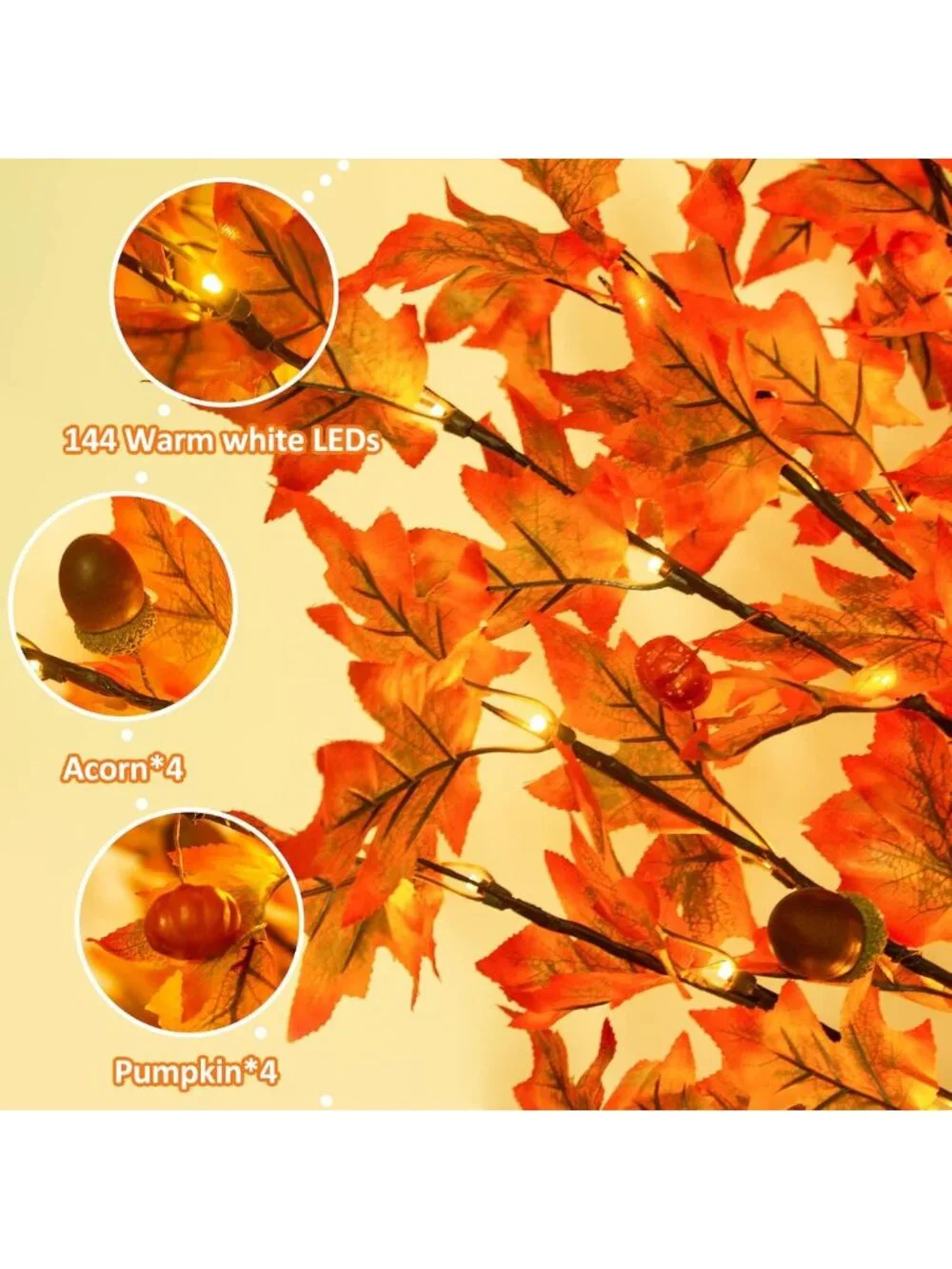 6Ft LED Lighted Maple Tree - 144 Lights, 8 Flashing Modes, Fall Decor for Home